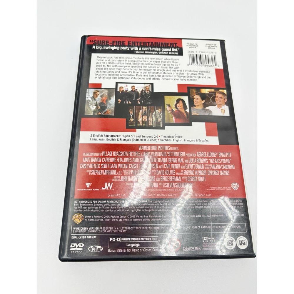 Ocean's Twelve DVD 2005 Widescreen George Clooney Brad Pitt Matt Damon PG-13 - Picture 2 of 3